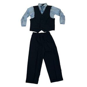 Kaynee boys 4 piece suit blue pinstripe shirt tie vest pants slacks 4T